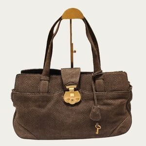 Talbots Brown Snakeskin Embossed Suede Shoulder Bag with Gold Lock And Key
